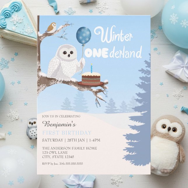 Invitation Snowy Owl Winter Onederland Birthday  (Créateur téléchargé)