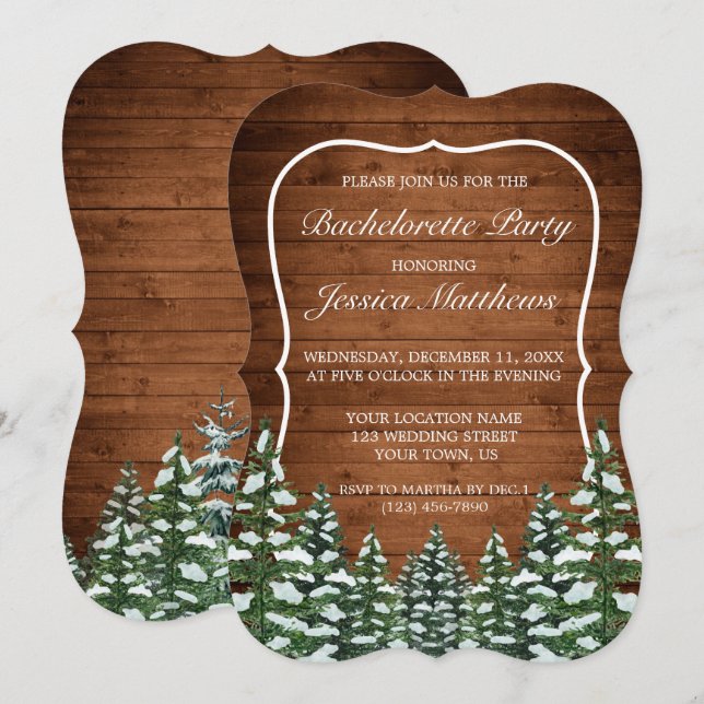 Invitation Snowy Wood & Forest Country Bachelorette Party (Devant / Derrière)