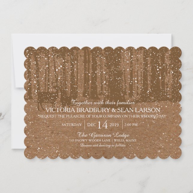 Invitation Snowy Woodland et Deers| Mariage (Devant)