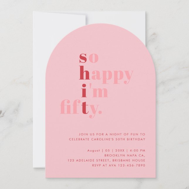 Invitation So Happy I'm Fifty | Pink Red Modern Birthday (Devant)