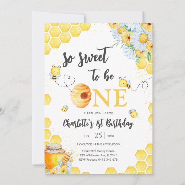 Invitation So Sweet To Be One Honey Bee 1st Birthday (Devant)