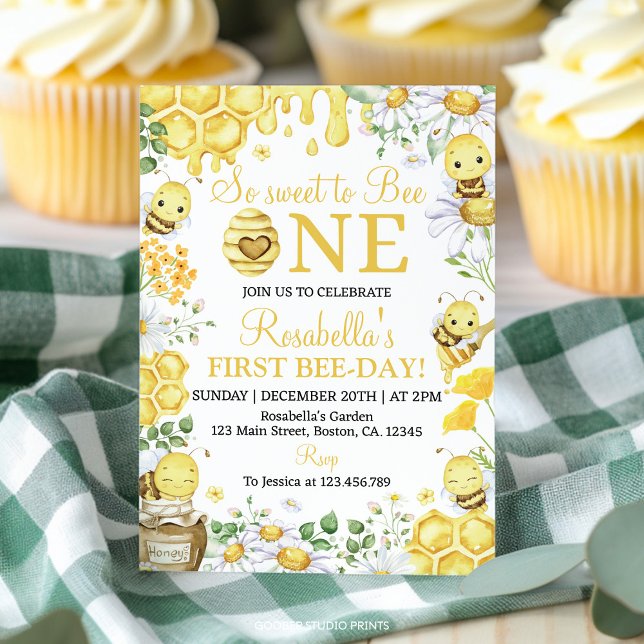Invitation So Sweet to Bee One Floral 1st Bee Day Birthday (Créateur téléchargé)