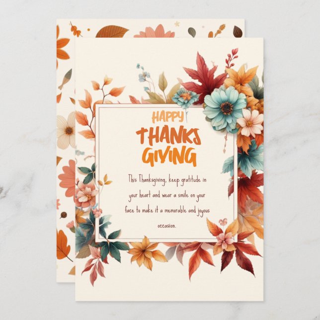 Invitation Sober Thanksgiving Cards with Fall Flowers (Devant / Derrière)