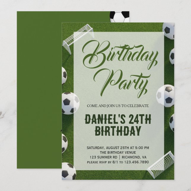 Invitation Soccer Birthday Party (Devant / Derrière)