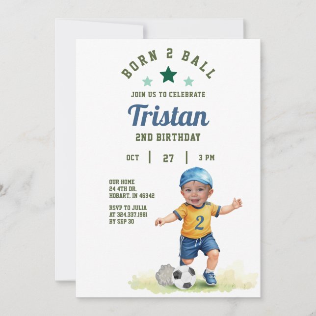 Invitation Soccer Born Two Ball 2e Anniversaire Photo Invitat (Devant)
