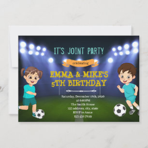 Invitation Soccer garçon fille fête conjointe