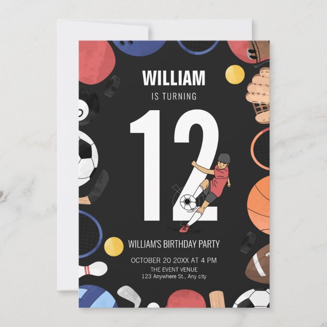 Invitation Soccer garçon sport anniversaire (Devant)