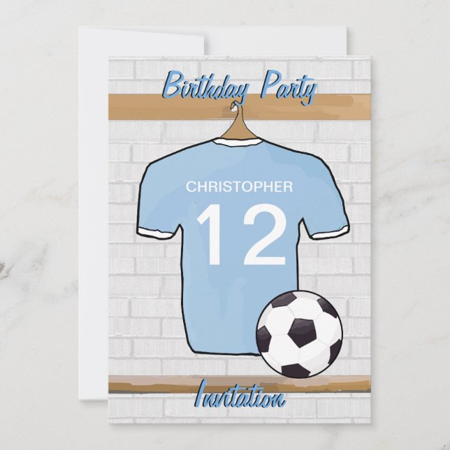 Invitation Soccer Jersey Sky Blue and White Birthday Party (Devant)
