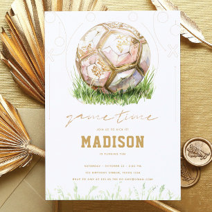 Invitation Soccer Luxury Girl Anniversaire Pink Gold