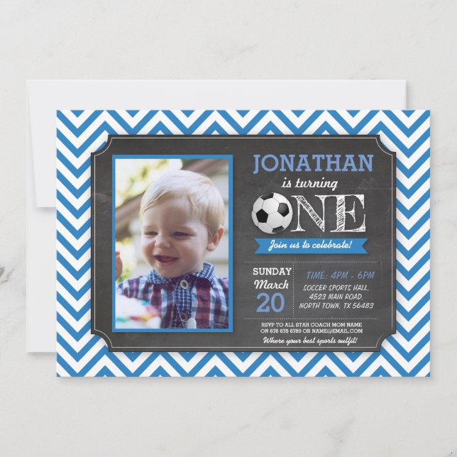 Invitation Soccer Party Foot ball 1er Anniversaire Photo Invi (Devant)
