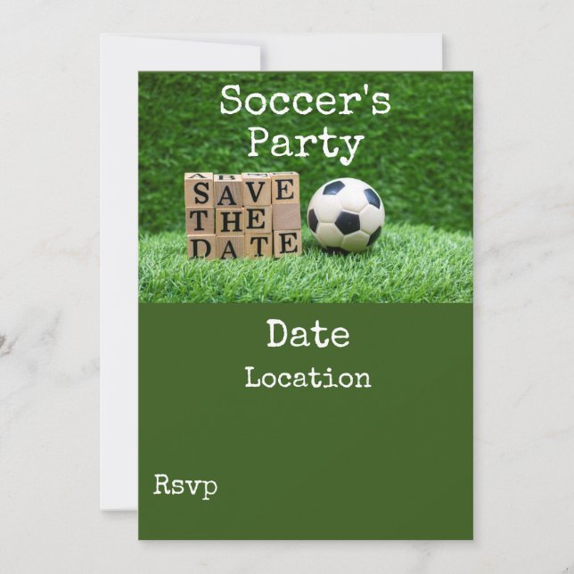 Invitation Soccer Sauvez la date avec une balle en vert pour  (Devant)