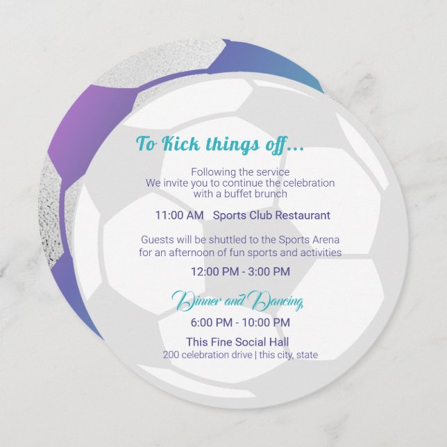 Invitation Soccer Sport Bar Mitzvah Détails et informations (Devant / Derrière)