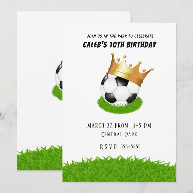 Invitation Soccer Star Royal Gold Couronne fête d'anniversair (Devant / Derrière)