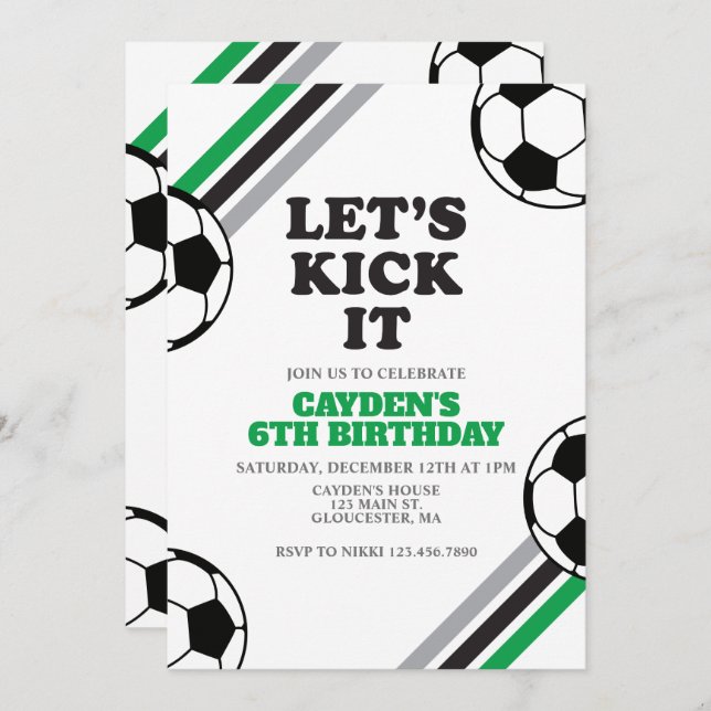 Invitation Soccer Ticker It Green Anniversaire (Devant / Derrière)