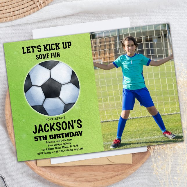 Invitation Soccer Vert Soccer Photo Soccer Anniversaire (Green Soccer Floor Photo Soccer Birthday Invitation)