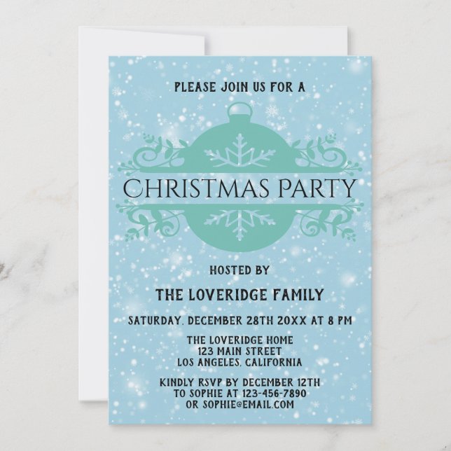 Invitation Société Bleue Élégante Fête de Noël de fin d'année (Devant)