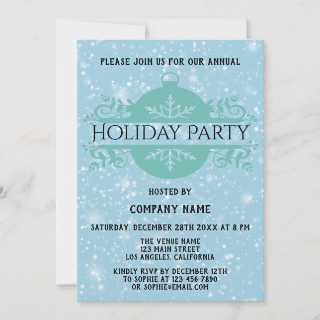 Invitation Société Bleue Élégante Fête de Noël de Vacances Ne (Devant)