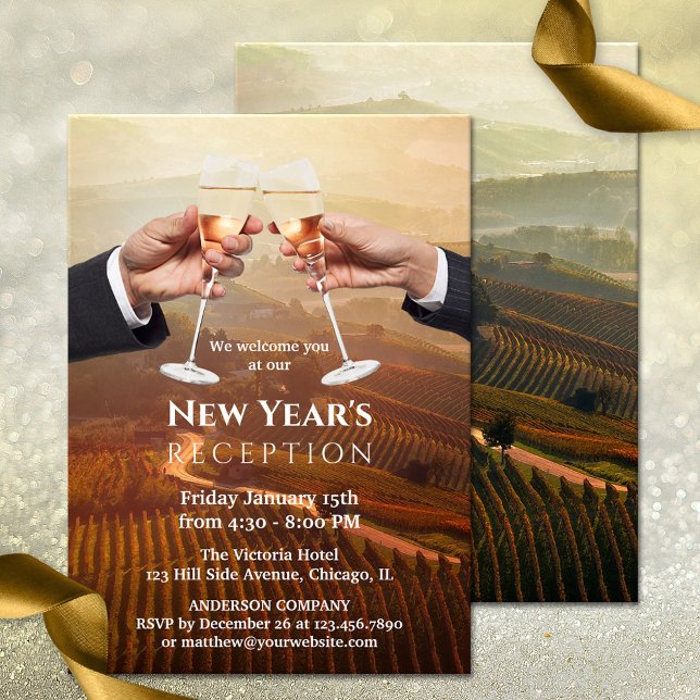 Invitation Société Champagne Réception du Nouvel An (An elegant New Year Reception or Open House invitation for a company or business, featuring a toast )