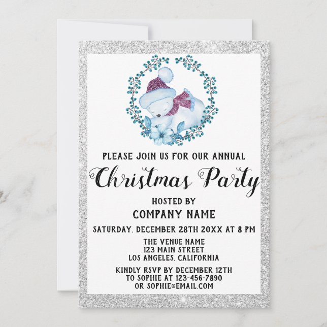 Invitation Société Couronne Bleue Fête de Noël de Noël Argent (Devant)