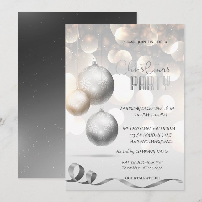 Invitation Société de Bokeh de Boules Élégantes Soirée de Noë (Devant / Derrière)