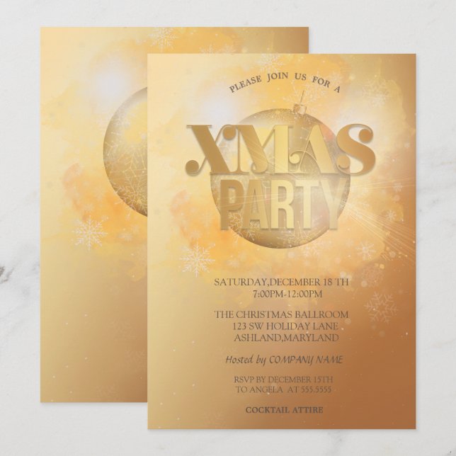 Invitation Société de Boules de Noël Élégantes Fête de Noël (Devant / Derrière)