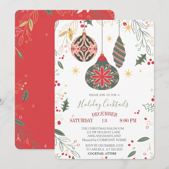 Invitation Société de branches d'ornements vintage Noël  (Devant / Derrière)