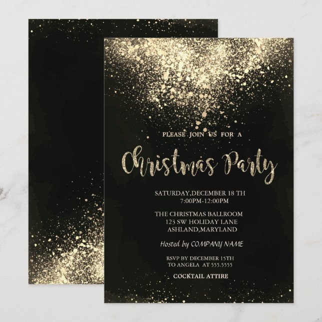 Invitation Société de confettis dorés élégants pour la fête d (Devant / Derrière)