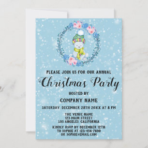 Invitation Société de Couronne d'Ours Mignon Noël Fête Bleue 