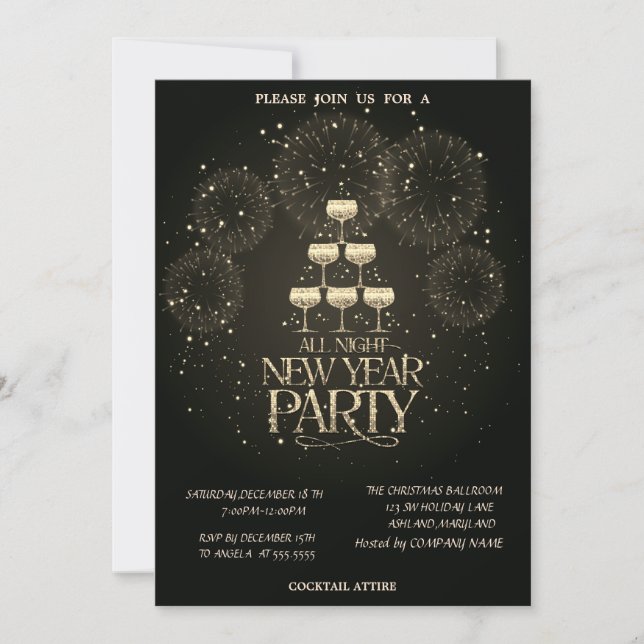 Invitation Société de feux d'artifice de verre de champagne d (Devant)