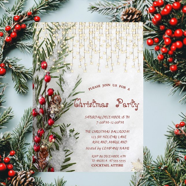 Invitation Société de lumières de branches de pin enneigées N (Créateur téléchargé)