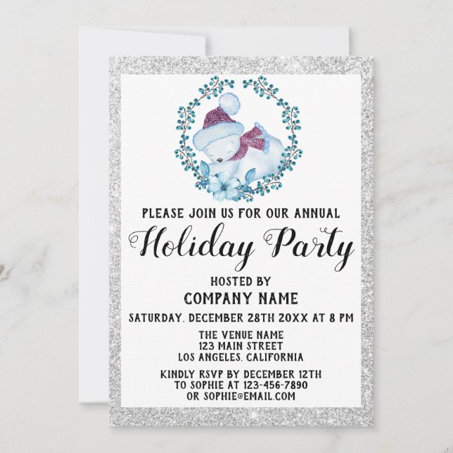 Invitation Société de Noël Couronne Bleue Fête de Noël Argent (Devant)