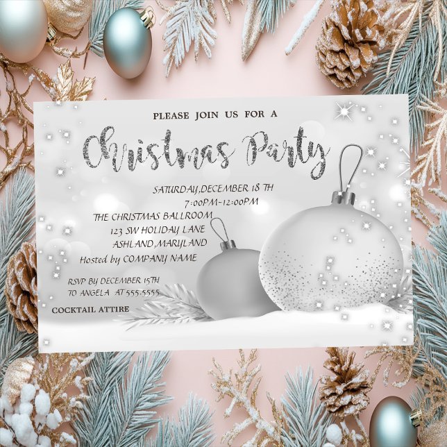 Invitation Société des Boules de Noël Élégantes Fête de Noël  (Créateur téléchargé)