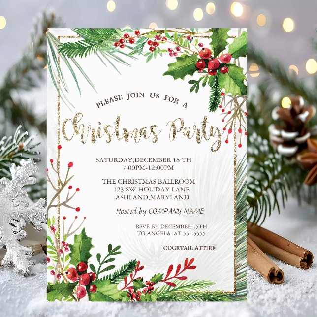 Invitation Société des branches de baies de houx Fête de Noël (Créateur téléchargé)