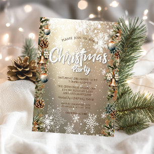 Invitation Société des cloches de Noël, pommes de pin et floc