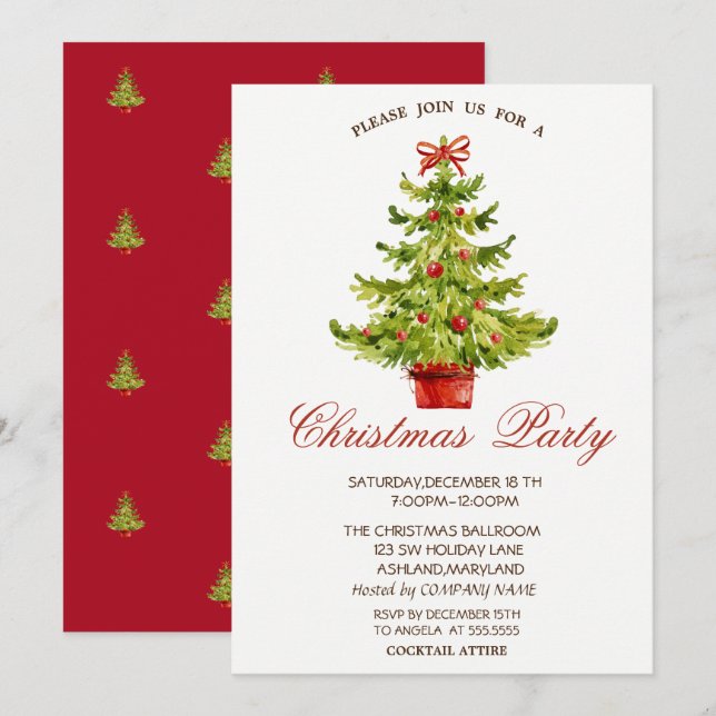 Invitation Société des sapins de Noël rouges Fête de Noël (Devant / Derrière)