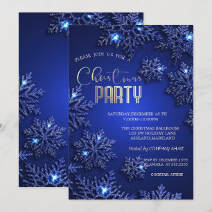 Invitation Société élégante de flocons de neige bleus de Noël