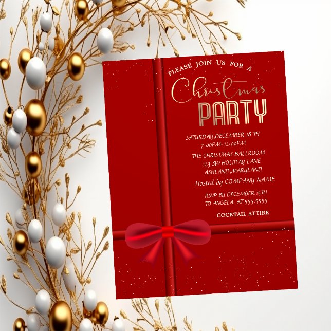 Invitation Société élégante de Noël à ruban rouge  (Créateur téléchargé)
