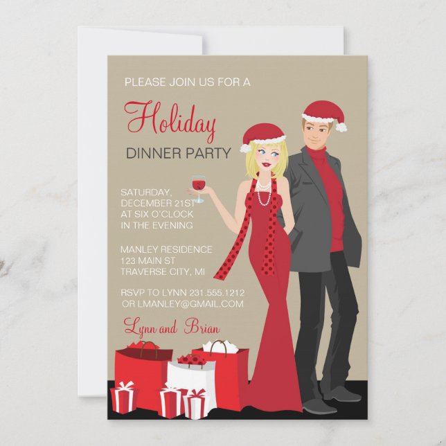 Invitation Société Fête Blonde Couple Noël (Devant)