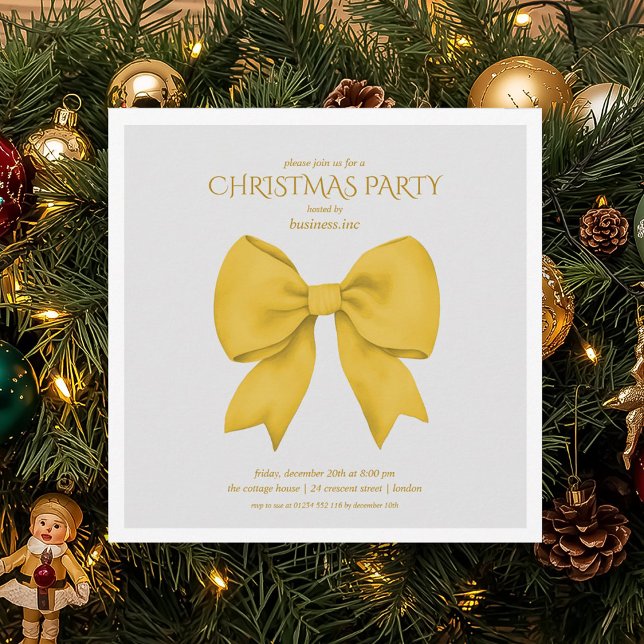 Invitation Société Gold Bow Noël Fête (Corporate Gold Bow Christmas Holiday Party Invitation)