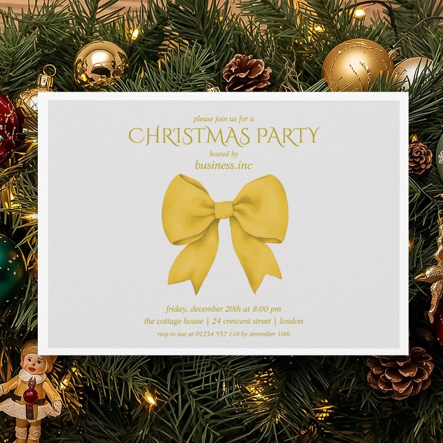 Invitation Société Gold Bow Noël Fête (Corporate Gold Bow Christmas Holiday Party Invitation)