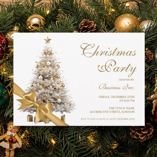 Invitation Société Gold Christmas Tree & Bow Holiday Party