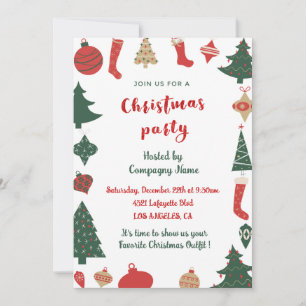 Invitation Société Noël Fête Cute Trees Chaussettes