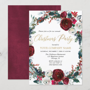 Invitation Société Noël fête élégante or bordeaux