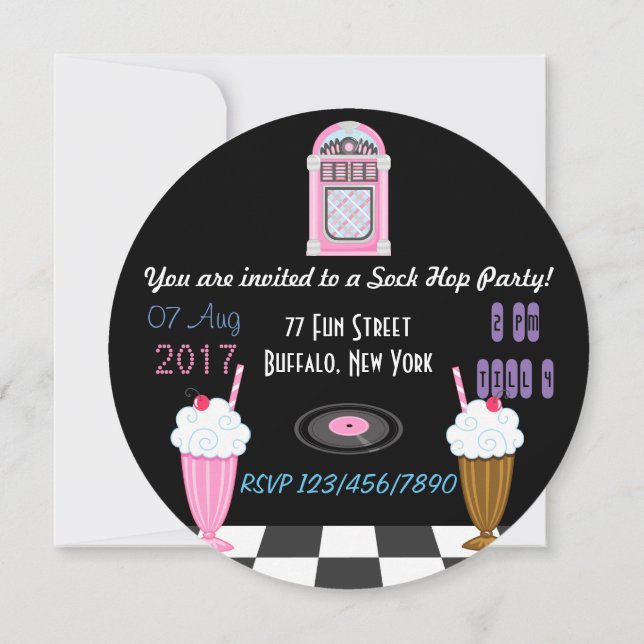 Invitation Sock Hop Kids 1950's Rock and Roll Retro Party (Dos)