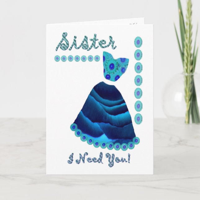 Invitation SOEUR - Maid of Honor avec Robe de Velours Bleu (Devant)