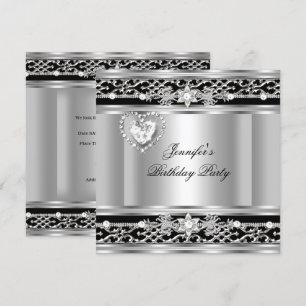 Invitation Soeur Silver Black Diamond fête d'anniversaire