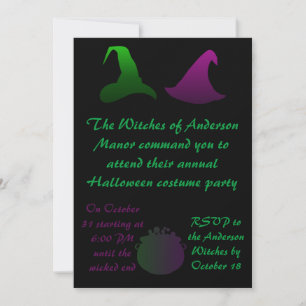 Invitation Soeur Sorcières Vert et violet fête d'Halloween