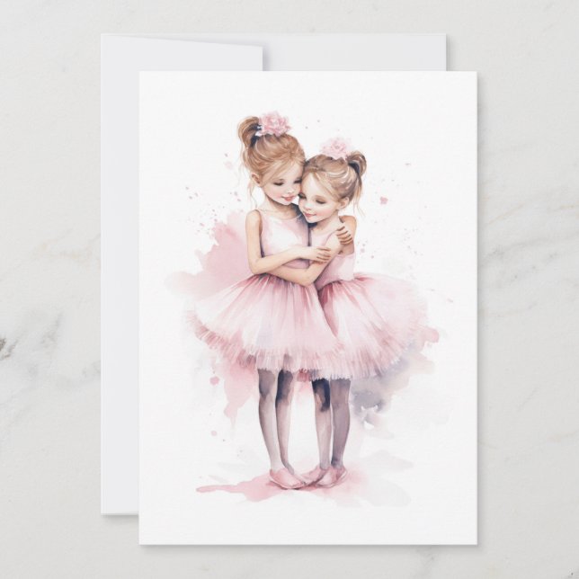 Invitation Sœurs Ballerines S'embrassant en Tutu Rose Danse d (Devant)