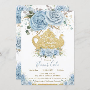 Invitation Soft Baby Blue Floral Baby shower High Tea Party