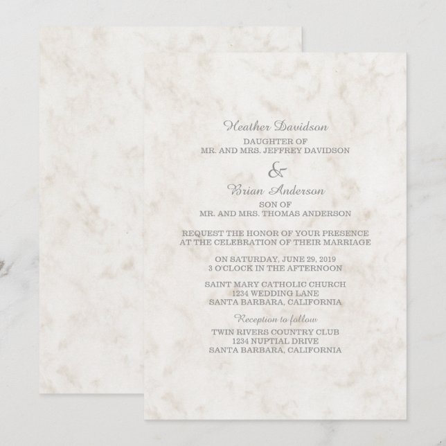 Invitation Soft Beige Elegant Marbre Mariage Invite (Devant / Derrière)